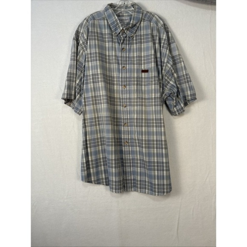 Carhartt Size XL Button Down Short Sleeve Shirt Blue Gray Checkered‎ Men K1291